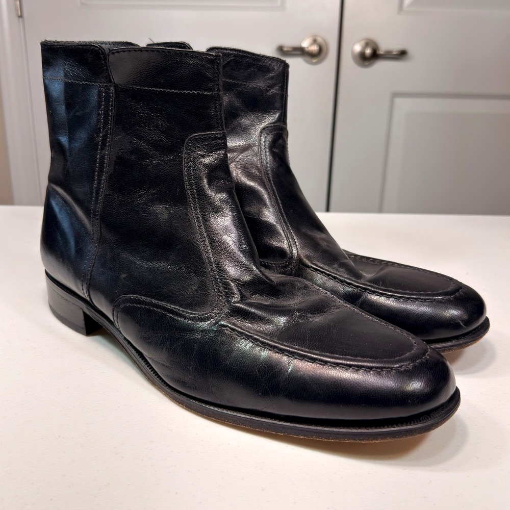 Florsheim Mens Black Leather Moc Toe Side Zip Ankle Boots 17074-01 Size 13 D